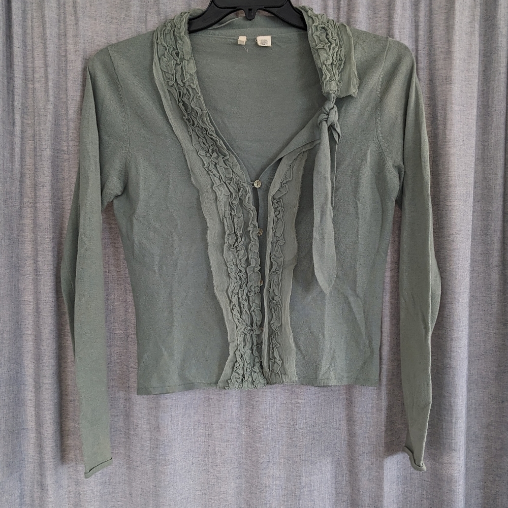 Moth Blouse Women's M Wool Cotton Green Fairy Grunge Ethereal Ruffles Flaw